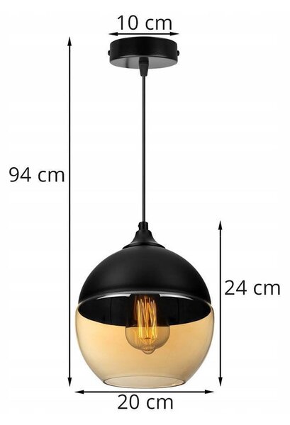 Závěsné svítidlo Oslo, 1x černé/medové skleněné stínítko