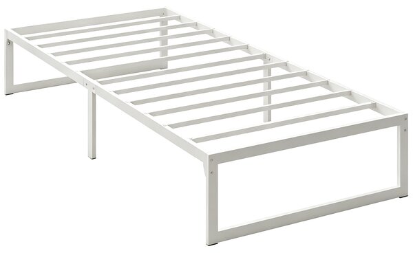 Kovový rám postele HOMCOM s úložným prostorem pod postelí, výška rámu 32,5 cm, ocelové laťování, tichá a snadná montáž – pro matraci 90 × 200 cm, bílý