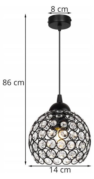 Závěsné svítidlo Crystal, 1x černé křišťálové stínítko