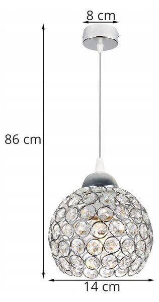 Závěsné svítidlo Crystal, 1x stříbrné křišťálové stínítko, ch