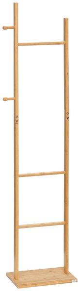 HOMCOM Stojan na kabáty, věšák s 2 háčky, 3 tyčemi, stojan na klobouky a oblečení, pro vstup, chodbu, 36 x 24 x 168 cm, bambus, přírodní | Aosom