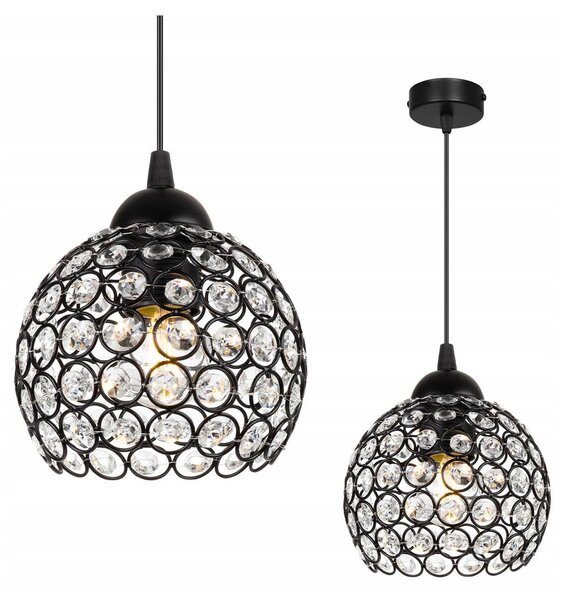 Závěsné svítidlo Crystal, 1x černé křišťálové stínítko