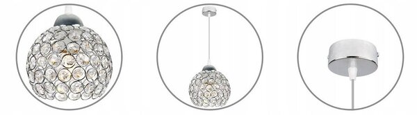 Závěsné svítidlo Crystal, 1x stříbrné křišťálové stínítko, ch