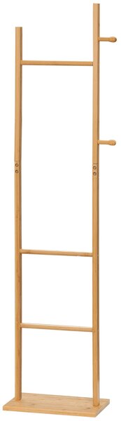 HOMCOM Stojan na kabáty, věšák s 2 háčky, 3 tyčemi, stojan na klobouky a oblečení, pro vstup, chodbu, 36 x 24 x 168 cm, bambus, přírodní | Aosom