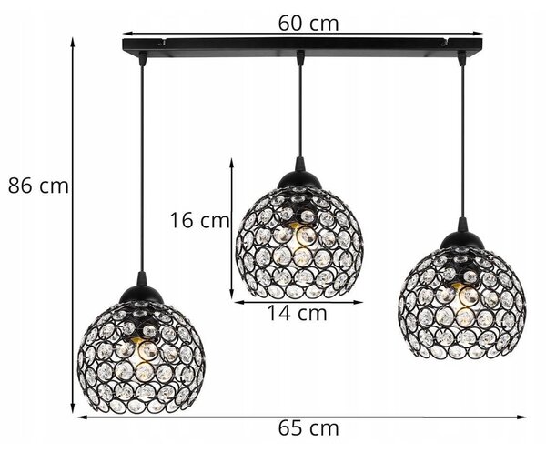 Závěsné svítidlo Crystal, 3x černé křišťálové stínítko