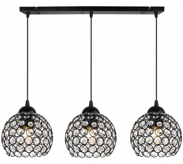 Závěsné svítidlo Crystal, 3x černé křišťálové stínítko