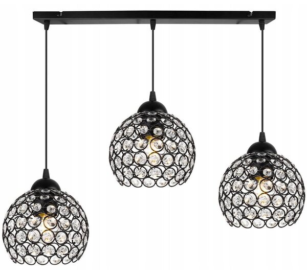 Závěsné svítidlo Crystal, 3x černé křišťálové stínítko