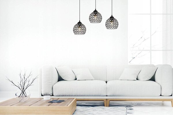 Závěsné svítidlo Crystal, 3x černé křišťálové stínítko