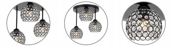 Stropní svítidlo Crystal, 3x černé křišťálové stínítko