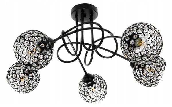 Stropní svítidlo Crystal, 5x černé křišťálové stínítko, b