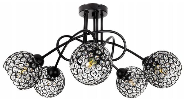 Stropní svítidlo Crystal, 5x černé křišťálové stínítko, b