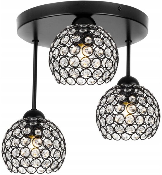 Stropní svítidlo Crystal, 3x černé křišťálové stínítko