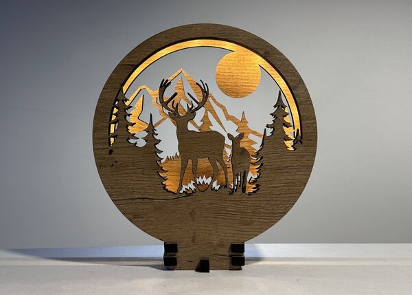 "Jelen a laň" lampa 20x22cm provedení povrchu: dub