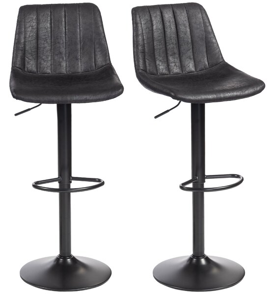 HOMCOM Bar Stools 2-Pack, Padded Metal Frame Bar Chairs with Backrest, Height-Adjustable Kitchen Stools with Footrest, 360° Swivel, Counter Stools for