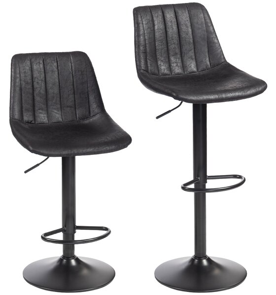 HOMCOM Bar Stools 2-Pack, Padded Metal Frame Bar Chairs with Backrest, Height-Adjustable Kitchen Stools with Footrest, 360° Swivel, Counter Stools for