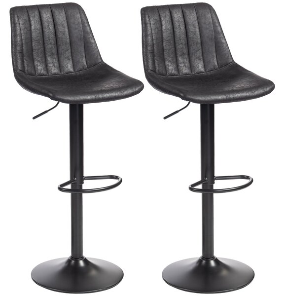 HOMCOM Bar Stools 2-Pack, Padded Metal Frame Bar Chairs with Backrest, Height-Adjustable Kitchen Stools with Footrest, 360° Swivel, Counter Stools for