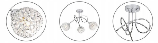 Stropní svítidlo Crystal, 3x stříbrné křišťálové stínítko, ch
