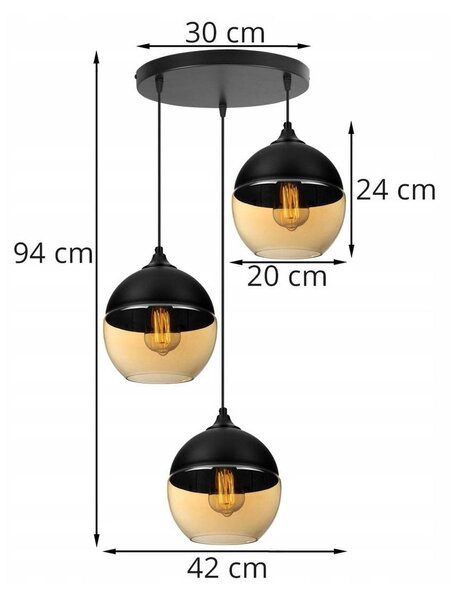 Závěsné svítidlo Oslo, 3x černé/medové skleněné stínítko
