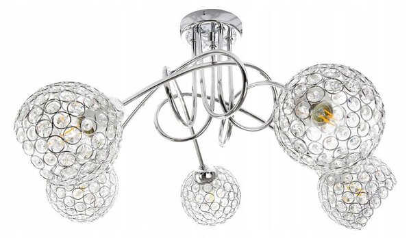 Stropní svítidlo Crystal, 5x stříbrné křišťálové stínítko, ch