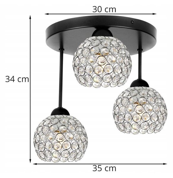 Stropní svítidlo Crystal, 3x stříbrné křišťálové stínítko