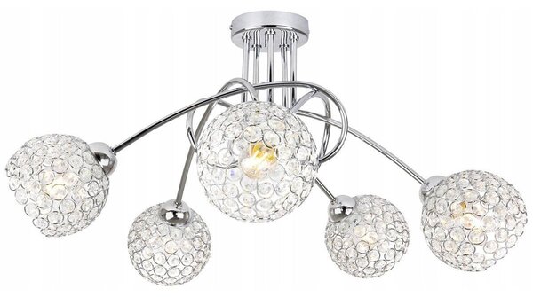 Stropní svítidlo Crystal, 5x stříbrné křišťálové stínítko, ch