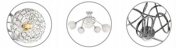 Stropní svítidlo Crystal, 5x stříbrné křišťálové stínítko, ch