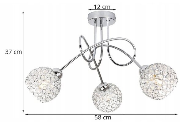 Stropní svítidlo Crystal, 3x stříbrné křišťálové stínítko, ch