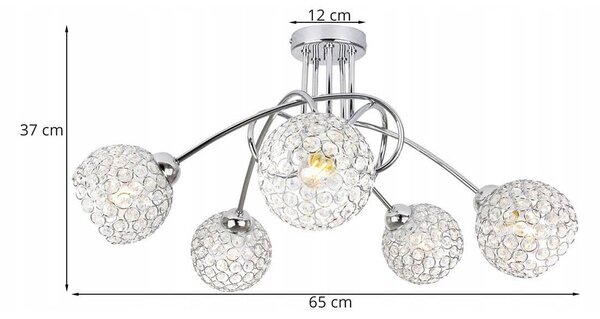 Stropní svítidlo Crystal, 5x stříbrné křišťálové stínítko, ch