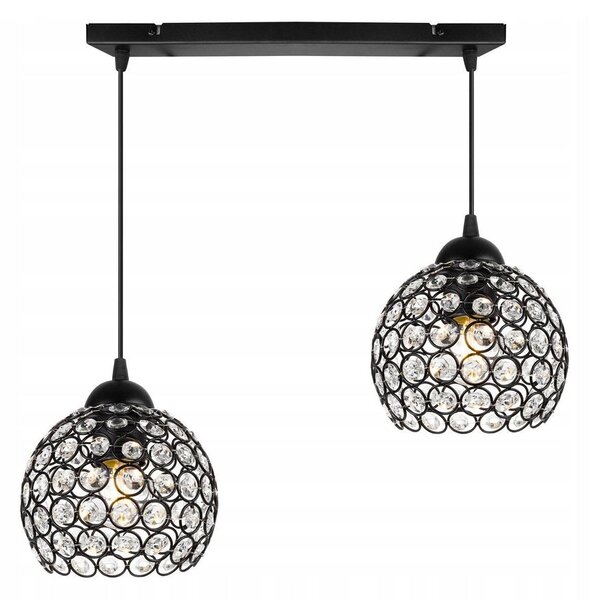 Závěsné svítidlo Crystal, 2x černé křišťálové stínítko