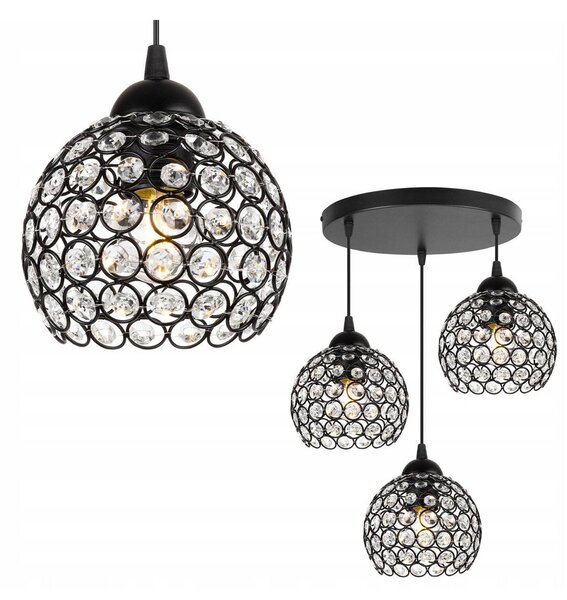 Závěsné svítidlo Crystal, 3x černé křišťálové stínítko