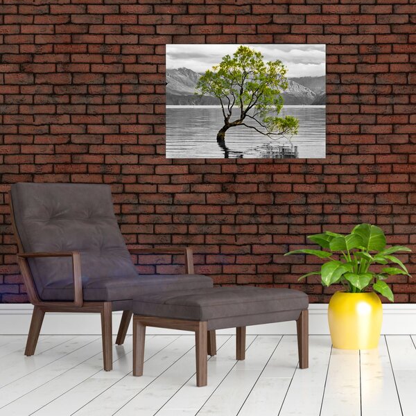 Skleněný obraz stromu uprostřed jezera (70x50 cm)