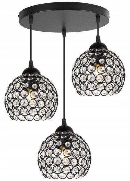 Závěsné svítidlo Crystal, 3x černé křišťálové stínítko