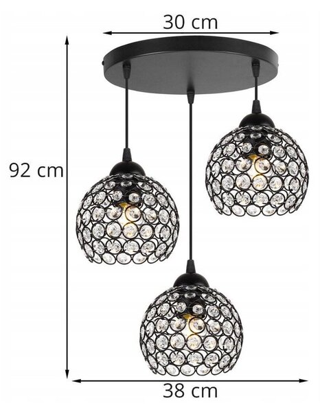 Závěsné svítidlo Crystal, 3x černé křišťálové stínítko