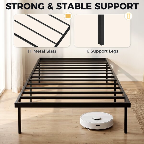 HOMCOM kovový rám postele s úložným prostorem pod postelí, výška 35,5 cm, tichý design, bez roštů, snadná montáž, 90 x 200 cm, černý | Aosom