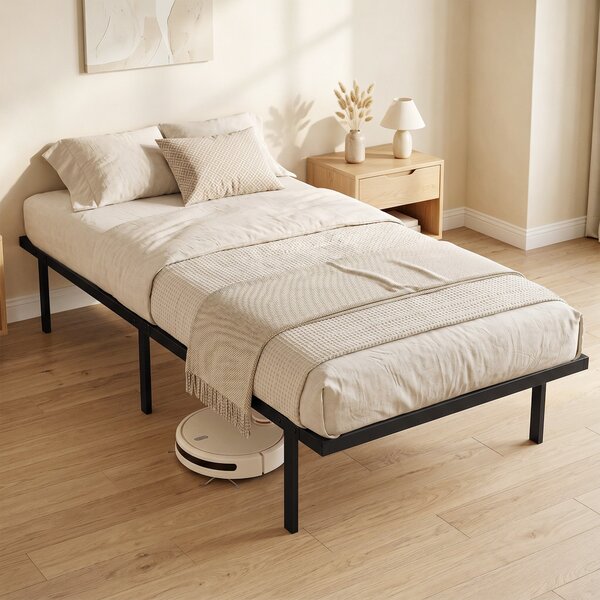 HOMCOM kovový rám postele s úložným prostorem pod postelí, výška 35,5 cm, tichý design, bez roštů, snadná montáž, 90 x 200 cm, černý | Aosom