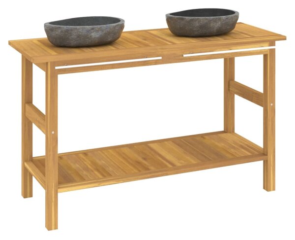 Koupelnová skříňka s umyvadly z říčního kamene masivní teak