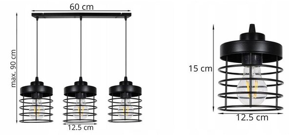Závěsné svítidlo Rosti, 3x drátěné stínítko (výběr ze 2 barev)