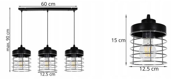 Závěsné svítidlo Rosti, 3x drátěné stínítko (výběr ze 2 barev)