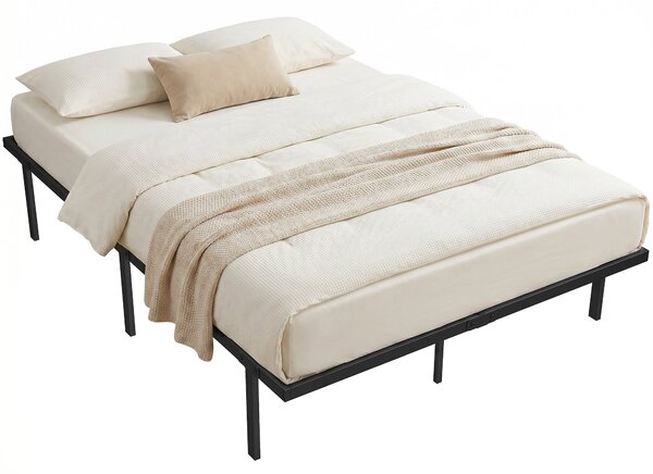 HOMCOM kovový rám postele s úložným prostorem pod postelí, výška 35,5 cm, laťkový rošt, tichý design — bez boxspringu, snadná montáž — 140 × 200 cm, č