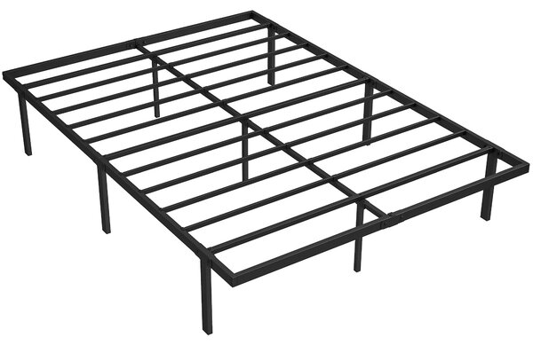 HOMCOM kovový rám postele s úložným prostorem pod postelí, výška 35,5 cm, laťkový rošt, tichý design — bez boxspringu, snadná montáž — 140 × 200 cm, č