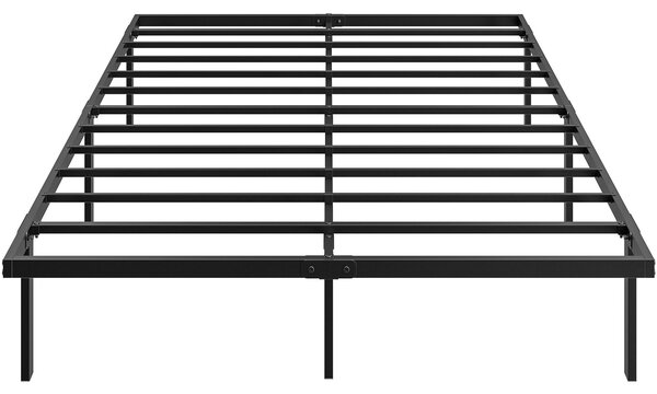 HOMCOM kovový rám postele s úložným prostorem pod postelí, výška 35,5 cm, laťkový rošt, tichý design — bez boxspringu, snadná montáž — 140 × 200 cm, č