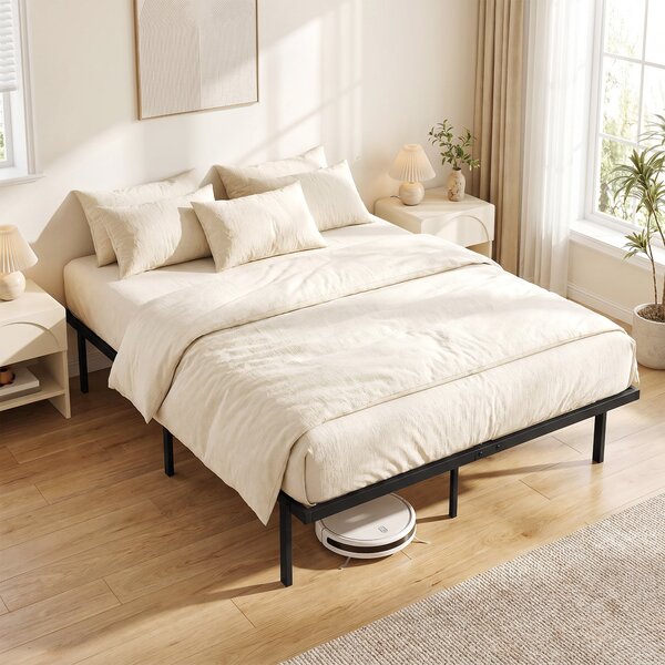 HOMCOM kovový rám postele s úložným prostorem pod postelí, výška 35,5 cm, laťkový rošt, tichý design — bez boxspringu, snadná montáž — 140 × 200 cm, č