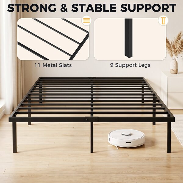 HOMCOM kovový rám postele s úložným prostorem pod postelí, výška 35,5 cm, laťkový rošt, tichý design — bez boxspringu, snadná montáž — 140 × 200 cm, č