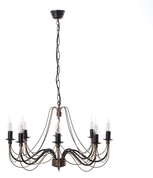 Light for home - Černý klasický lustr na řetězu s zlatou patinou na osm svíčková žárovky. 30308 "Isabella", 8x40W, E14, černá, zlatá