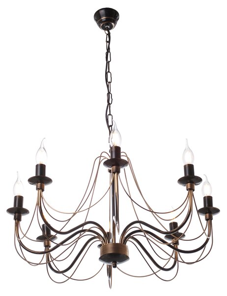 Light for home - Černý klasický lustr na řetězu s zlatou patinou na osm svíčková žárovky. 30308 "Isabella", 8x40W, E14, černá, zlatá