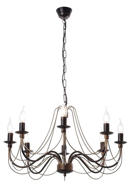 Light for home - Černý klasický lustr na řetězu s zlatou patinou na osm svíčková žárovky. 30308 "Isabella", 8x40W, E14, černá, zlatá