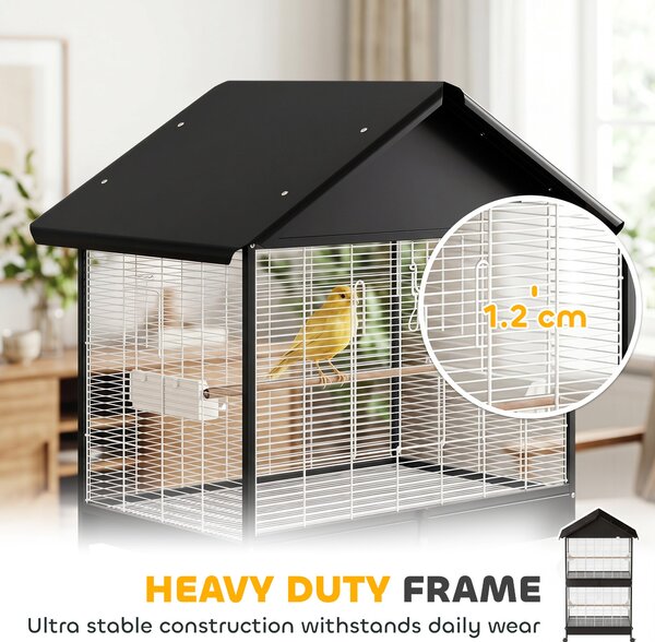 PawHut velká voliéra pro ptáky s odnímatelnou přepážkou, 2 dveře, 4 dřevěná bidýlka, kolečka, tácky a krmítka – 94 x 70 x 158 cm | Aosom