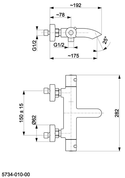KFA Armatura Moza vanová baterie na stěnu s termostatem chrom 5734-010-00