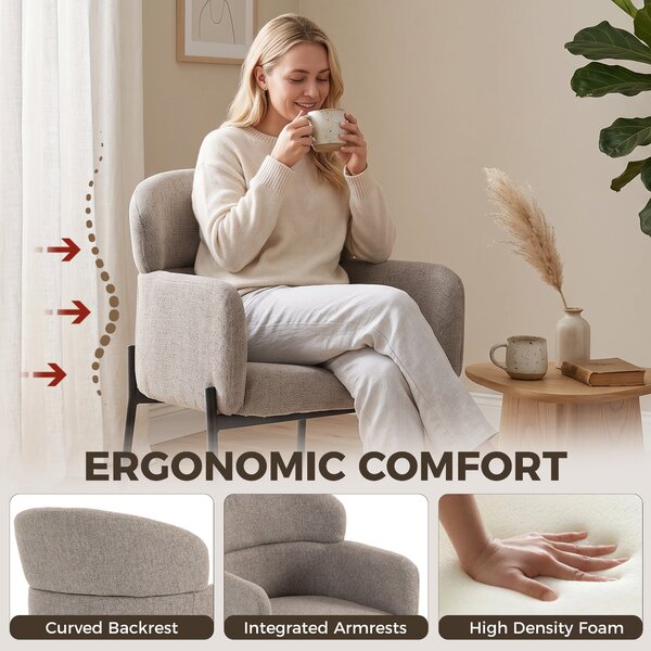 HOMCOM Chenille dekorativní křeslo – moderní čalouněné křeslo s kovovými nohami, ergonomické křeslo do obývacího pokoje a ložnice, světle hnědé | Aoso