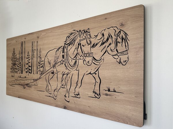 "Koně v lese" světelný obraz s baterií 110x50cm varianta ovládání: manuál/pohybové čidlo, provedení povrchu: dub světlý